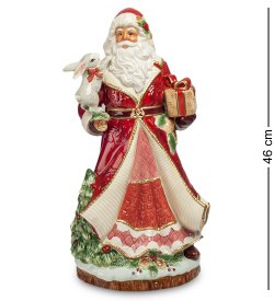 Статуэтка из керамики Дед Мороз с подарком и зайцем