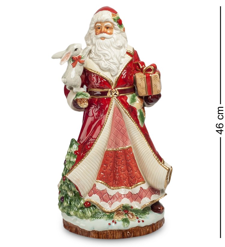 Статуэтка из керамики Дед Мороз с подарком и зайцем