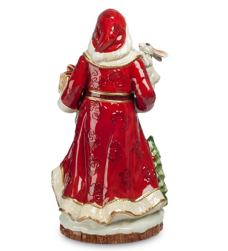 Статуэтка из керамики Дед Мороз с подарком и зайцем