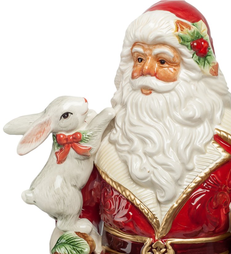 Статуэтка из керамики Дед Мороз с подарком и зайцем