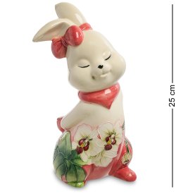 Статуэтка из фарфора Розовый заяц с бантом на ушах