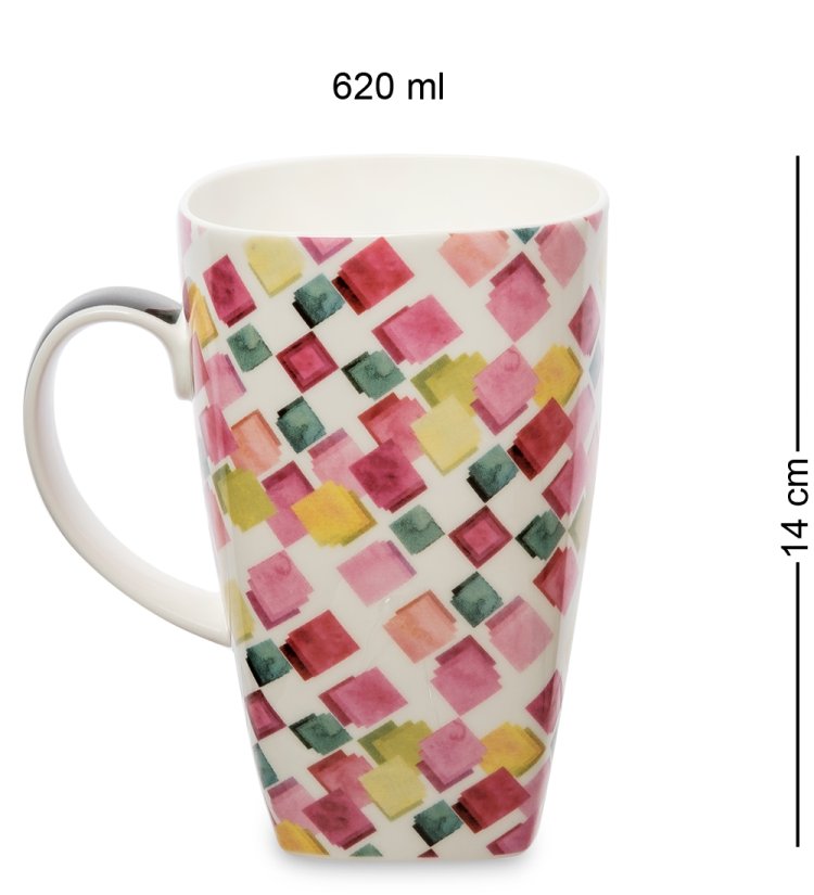 Кружка из фарфора Разноцветные Квадраты Pavone JK-264, оборотная сторона