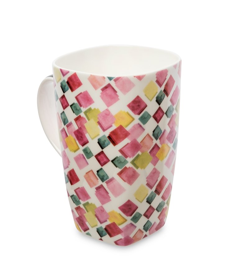 Кружка из фарфора Разноцветные Квадраты Pavone JK-264, вид профиль