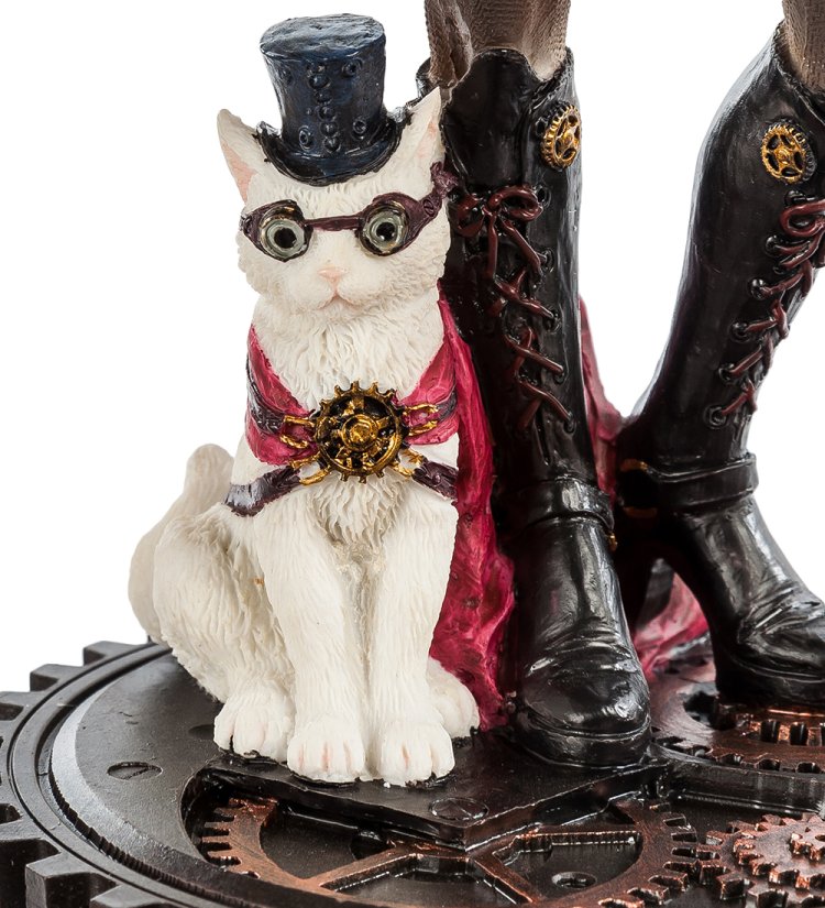 Статуэтка в стиле Стимпанк Девушка с ружьём Veronese WS-377, увеличенный вид кота