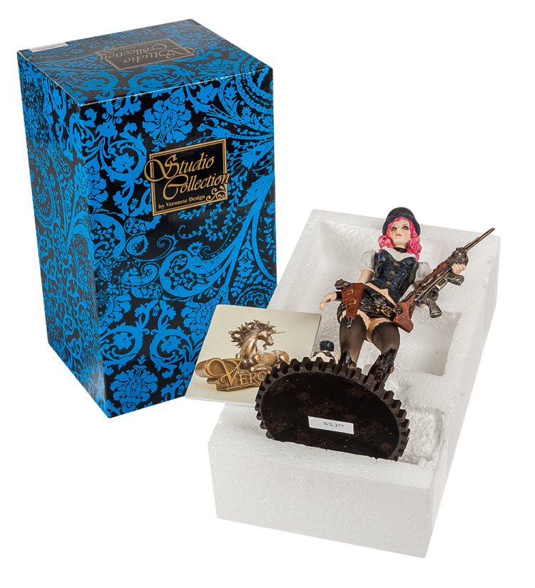 Статуэтка в стиле Стимпанк Девушка с ружьём Veronese WS-377, упаковочный вид