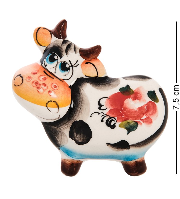 Магнит Корова символ 2021 года Цветная гжель ГЛ-664