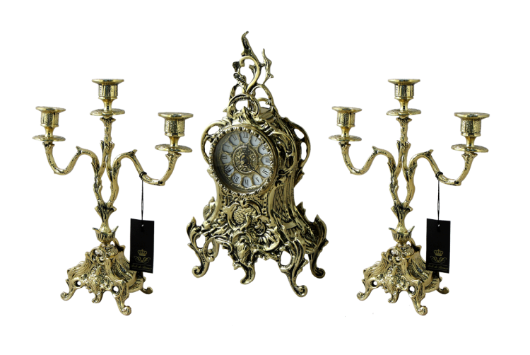 Часы каминные с канделябрами Дон Луиш, золотые Bello De Bronze BP-25050-D