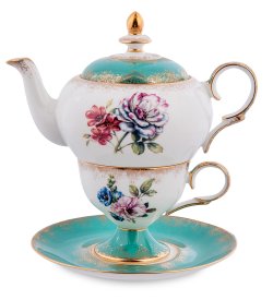 Чайная пара с чайником из фарфора Цветок Неаполя