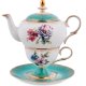 Чайная пара с чайником из фарфора Цветок Неаполя Pavone JK- 25