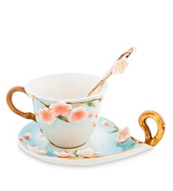 Чайная пара из фарфора с ложечкой Сакура